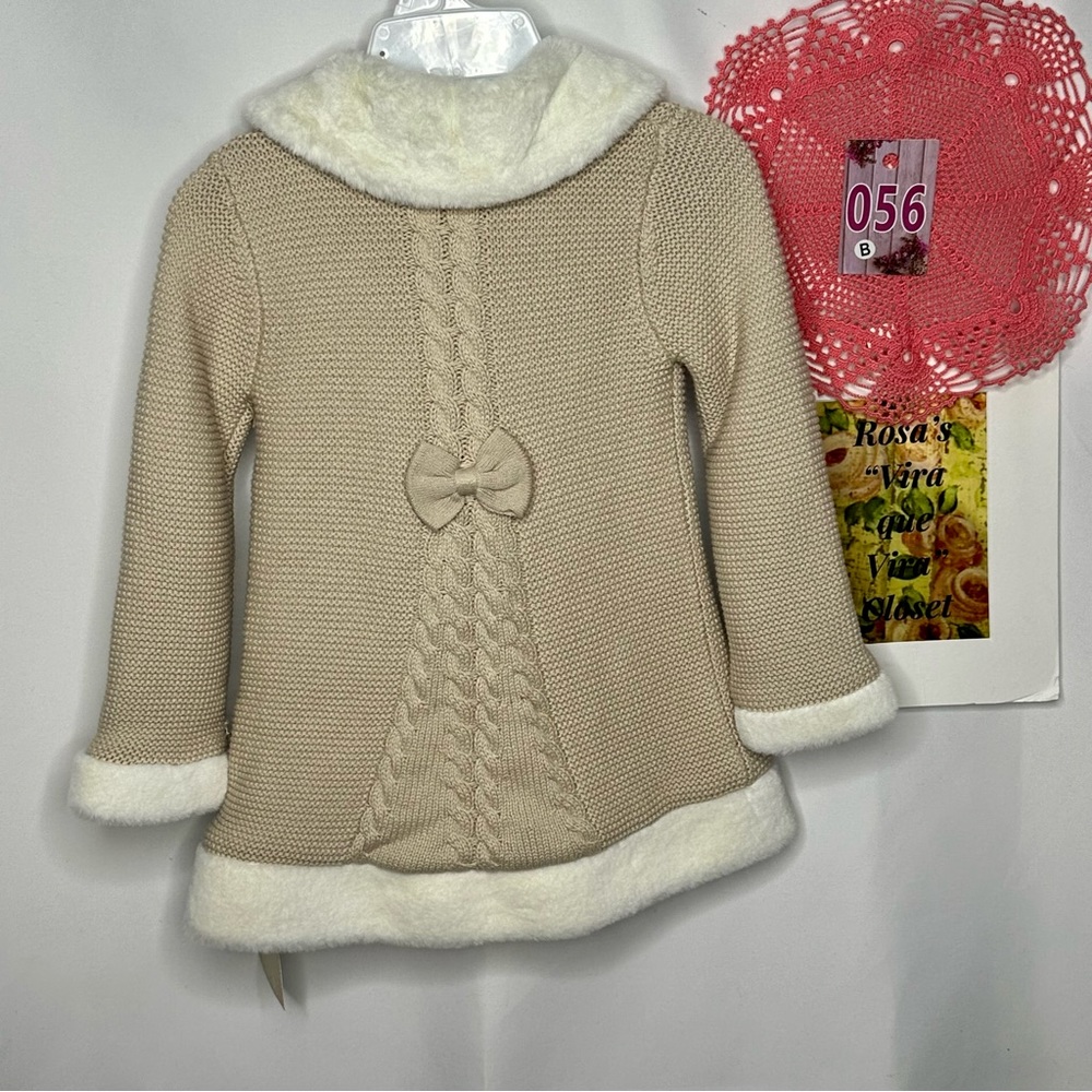NWT Rachel Zoe Girls Button Down Sweater Coat with Embroidery/Bows and Hat - Picture 4 of 10